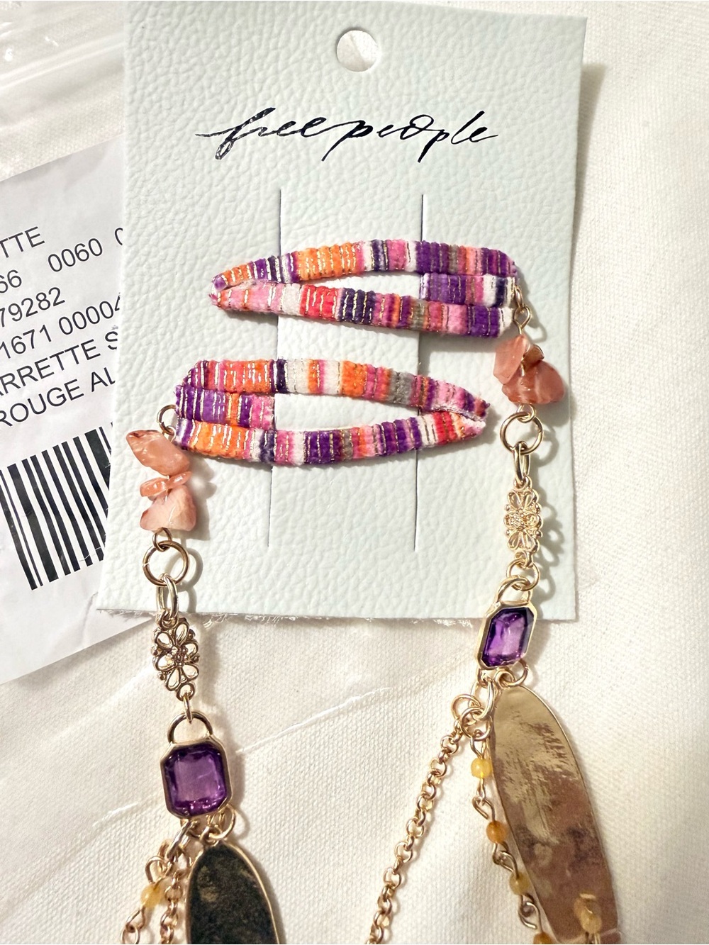 Free People Gold with Purple and Multicolor Bead Drop Hair Clips - Picture 4 of 4